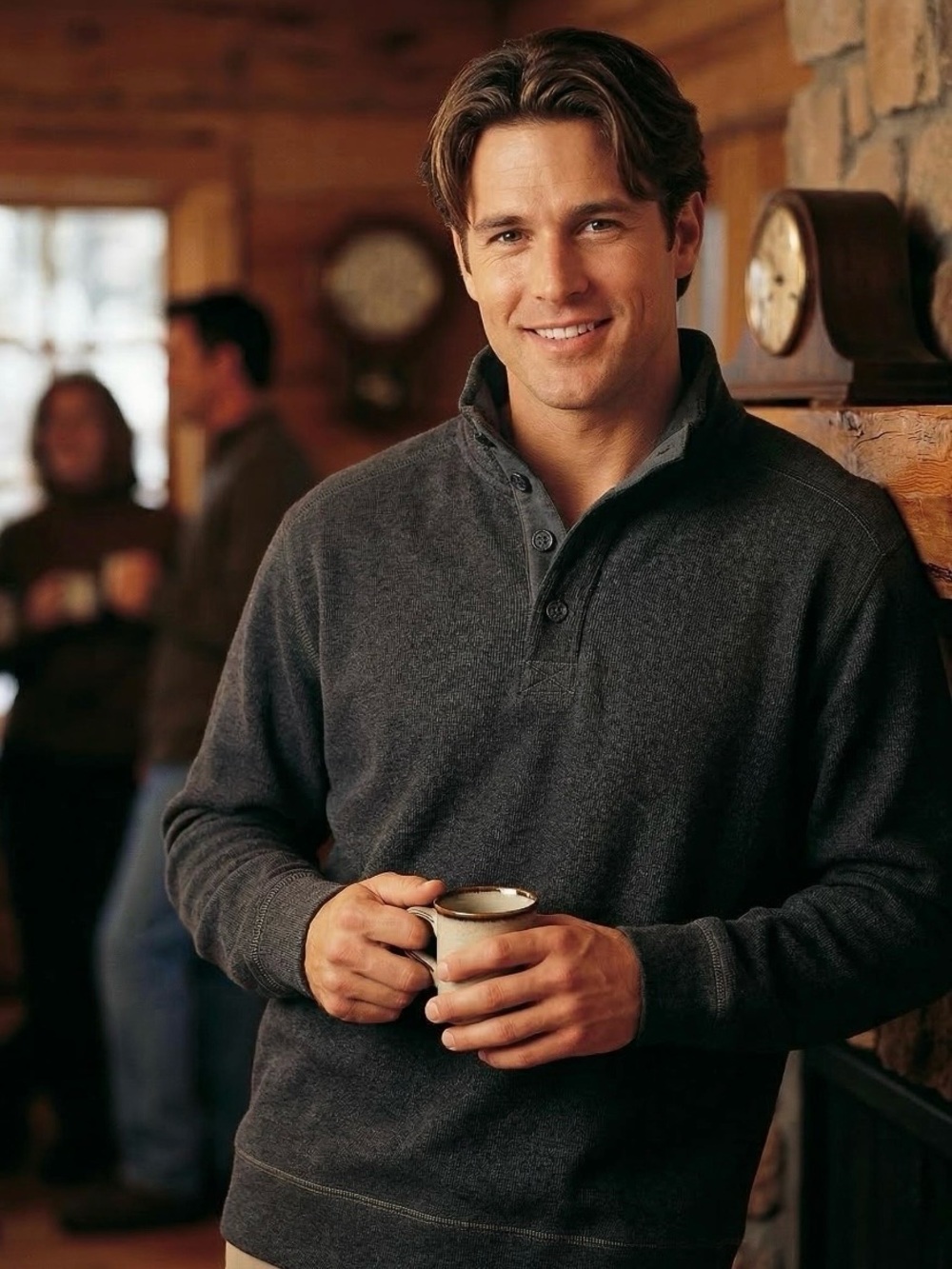 G.H. Bass & Co Pullover Charcoal Gray Button Front
